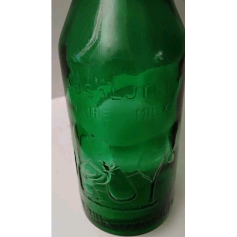 Vintage Thatcher Absolutely Pure Milk Bottle Green Glass Milk Protector Spout